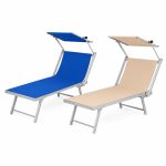 Lettino Mare Pieghevole con Parasole 186x61x38 CM - Sdraio da Spiaggia Reclinabile