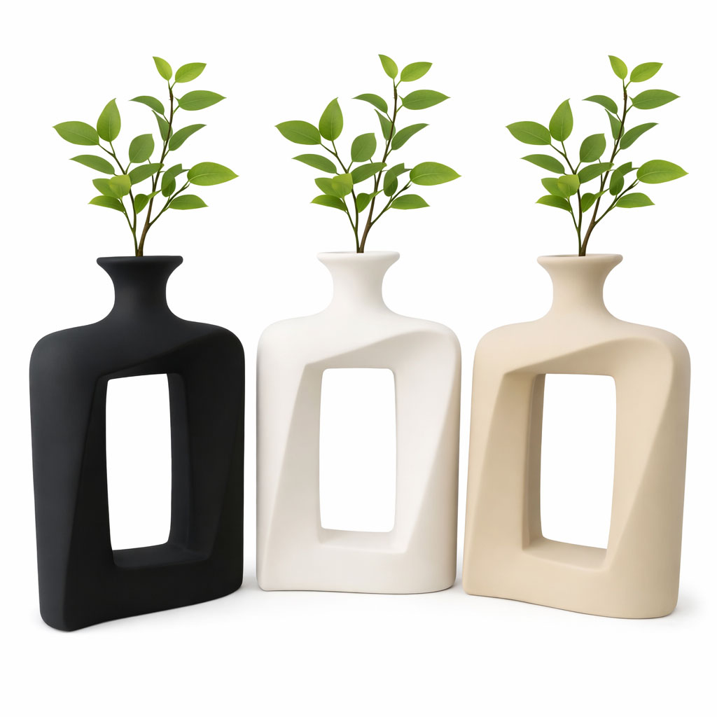 004744 Vaso Decorativo Rettangolare in Porcellana Design con Foro - immagine 1
