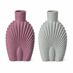 Vaso Decorativo Design Ventaglio 30x19 cm - Portafiori Moderno in Ceramica Color Pastello